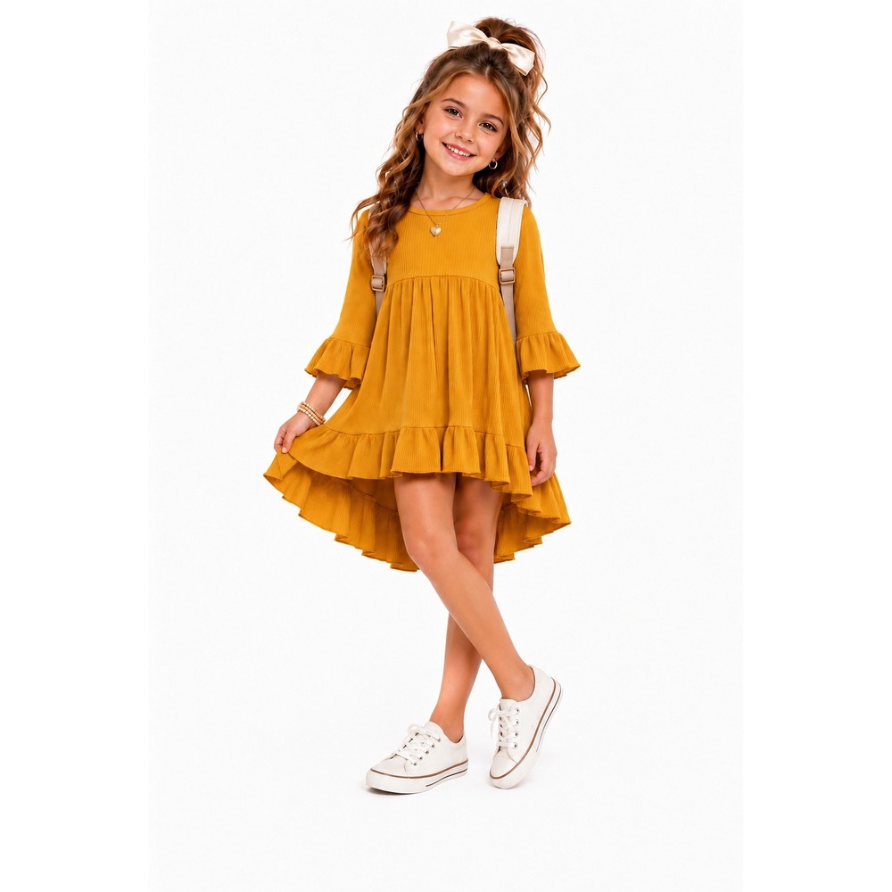 Girls Ribbed Hi-Low Dress Yellow Size 5T New With Tags